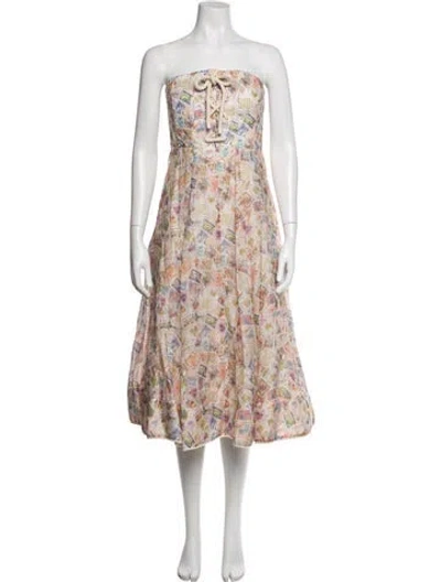 Pre-owned Zimmermann Linen Midi Length Dress In Pink/purple/white