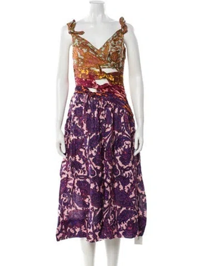 Pre-owned Zimmermann Linen Midi Length Dress In Purple