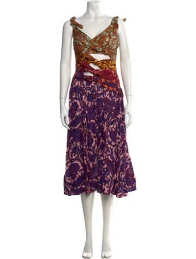 Pre-owned Zimmermann Linen Midi Length Dress In Purple