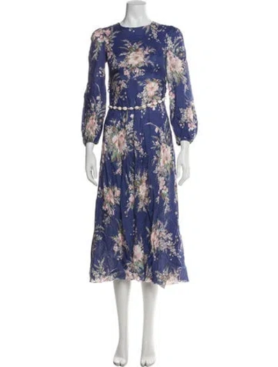 Pre-owned Zimmermann Linen Midi Length Dress In Purple