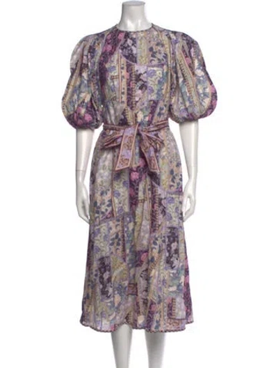 Pre-owned Zimmermann Linen Midi Length Dress In Purple
