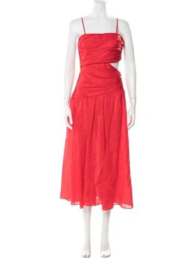 Pre-owned Zimmermann Linen Midi Length Dress In Red