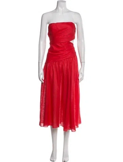 Pre-owned Zimmermann Linen Midi Length Dress In Red
