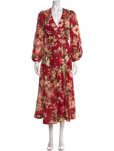 Pre-owned Zimmermann Linen Midi Length Dress In Red