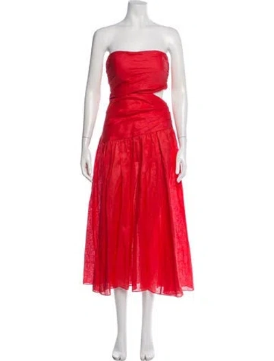 Pre-owned Zimmermann Linen Midi Length Dress In Red