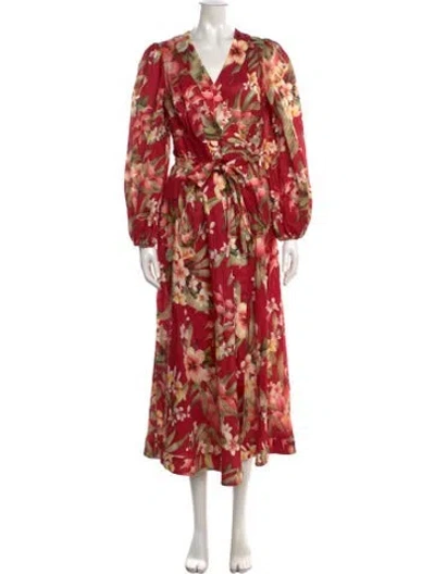 Pre-owned Zimmermann Linen Midi Length Dress In Red