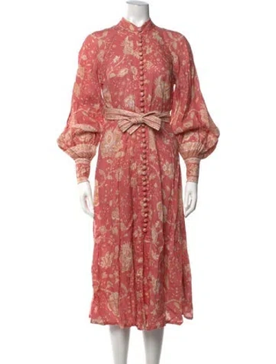 Pre-owned Zimmermann Linen Midi Length Dress In Red