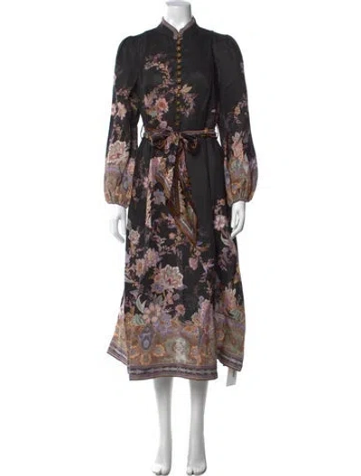 Pre-owned Zimmermann Linen Midi Length Dress W/ Tags In Black