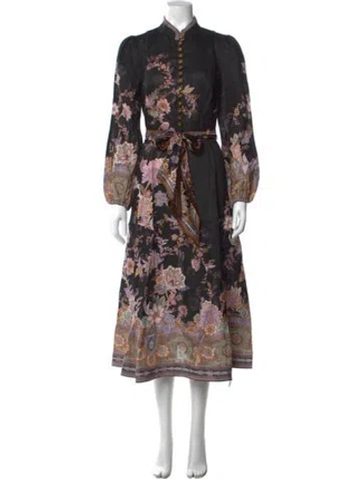 Pre-owned Zimmermann Linen Midi Length Dress W/ Tags In Black