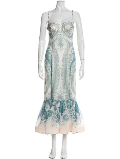 Pre-owned Zimmermann Linen Midi Length Dress W/ Tags In Blue