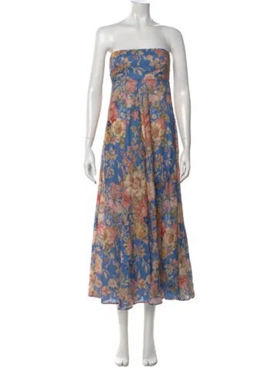 Pre-owned Zimmermann Linen Midi Length Dress W/ Tags In Blue