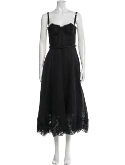 Pre-owned Zimmermann Linen Midi Length Dress W/ Tags In Blue