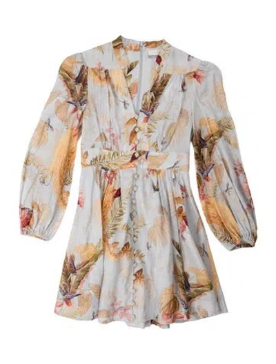 Pre-owned Zimmermann Linen Midi Length Dress W/ Tags In Blue