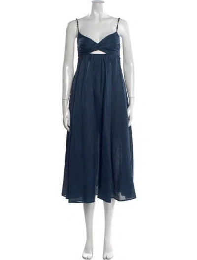 Pre-owned Zimmermann Linen Midi Length Dress W/ Tags In Blue
