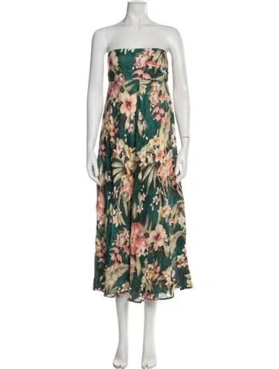 Pre-owned Zimmermann Linen Midi Length Dress W/ Tags In Green