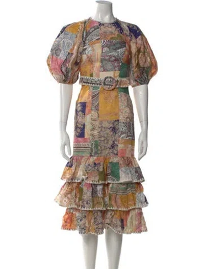Pre-owned Zimmermann Linen Midi Length Dress W/ Tags In Neutral