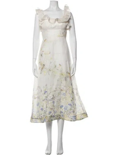 Pre-owned Zimmermann Linen Midi Length Dress W/ Tags In Neutrals