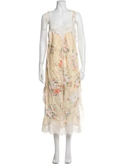Pre-owned Zimmermann Linen Midi Length Dress W/ Tags In Neutrals