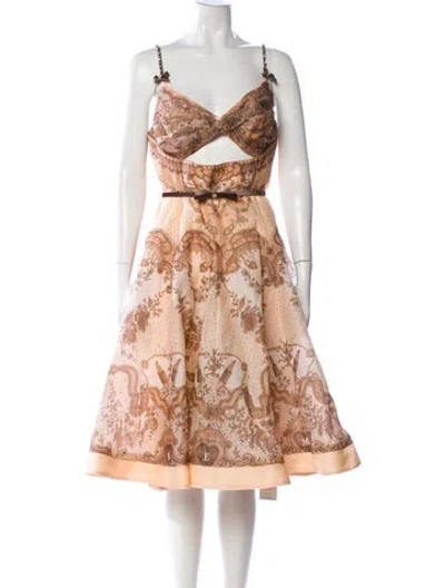 Pre-owned Zimmermann Linen Midi Length Dress W/ Tags In Orange