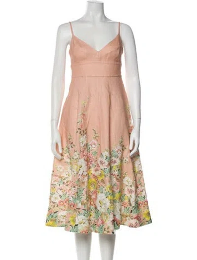 Pre-owned Zimmermann Linen Midi Length Dress W/ Tags In Pink