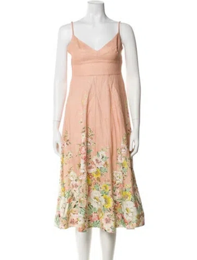 Pre-owned Zimmermann Linen Midi Length Dress W/ Tags In Pink