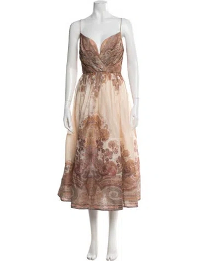 Pre-owned Zimmermann Linen Midi Length Dress W/ Tags In Pink