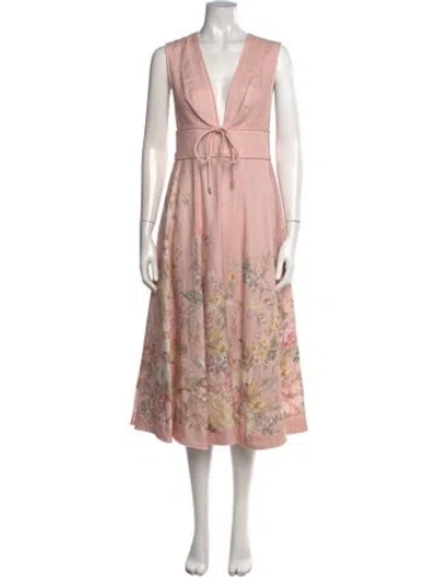 Pre-owned Zimmermann Linen Midi Length Dress W/ Tags In Pink