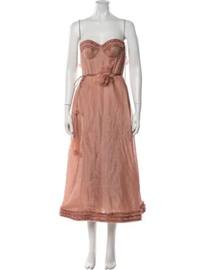 Pre-owned Zimmermann Linen Midi Length Dress W/ Tags In Pink