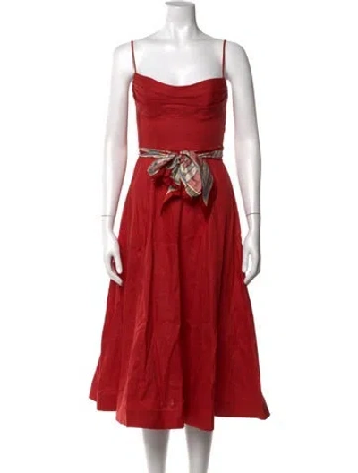 Pre-owned Zimmermann Linen Midi Length Dress W/ Tags In Red
