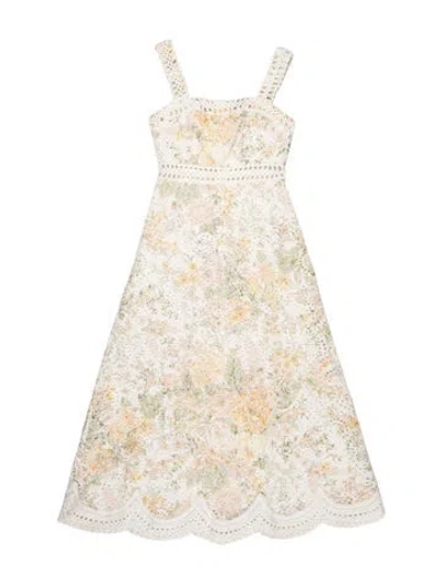 Pre-owned Zimmermann Linen Midi Length Dress W/ Tags In White