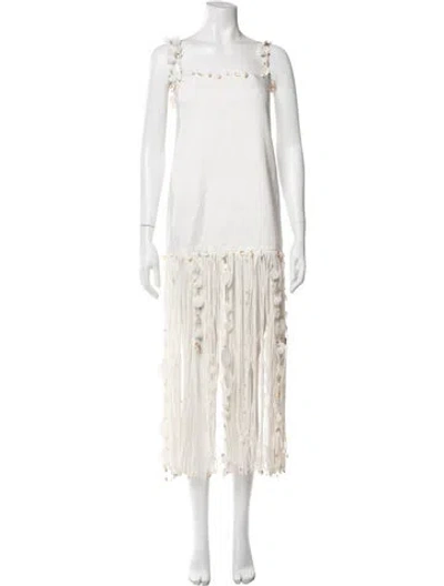 Pre-owned Zimmermann Linen Midi Length Dress W/ Tags In White