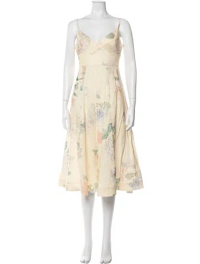 Pre-owned Zimmermann Linen Midi Length Dress W/ Tags In Yellow