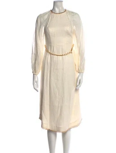 Pre-owned Zimmermann Linen Midi Length Dress In White