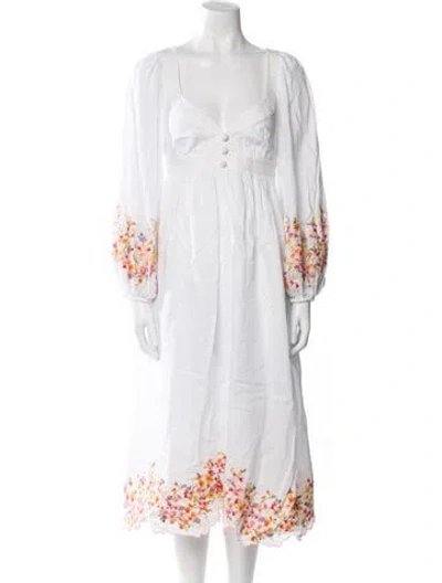 Pre-owned Zimmermann Linen Midi Length Dress In White