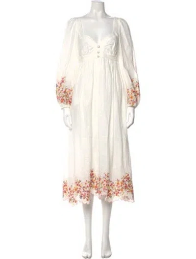 Pre-owned Zimmermann Linen Midi Length Dress In White