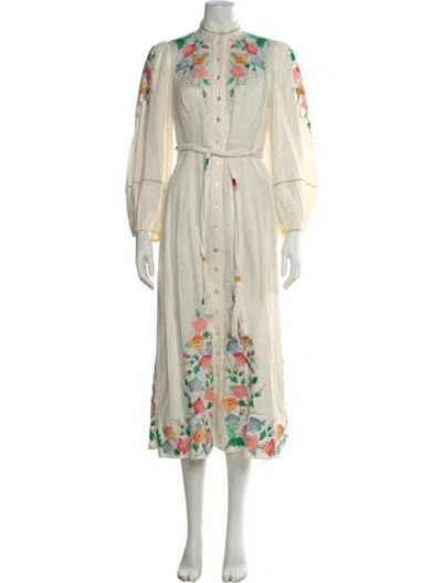 Pre-owned Zimmermann Linen Midi Length Dress In White