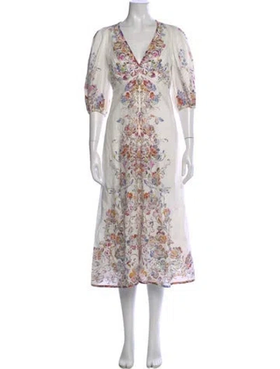 Pre-owned Zimmermann Linen Midi Length Dress In White