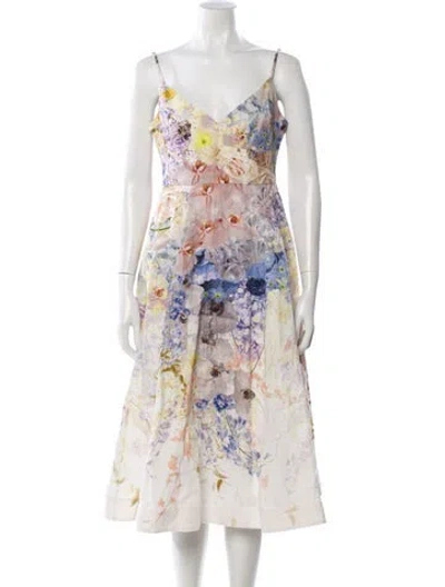 Pre-owned Zimmermann Linen Midi Length Dress In White