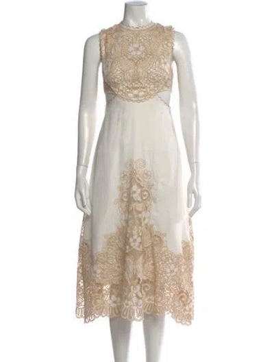 Pre-owned Zimmermann Linen Midi Length Dress In White