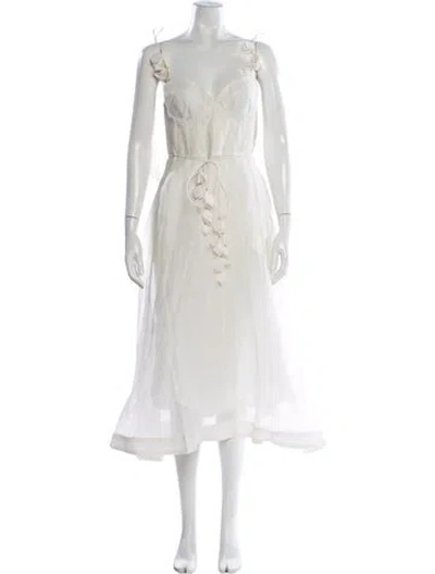 Pre-owned Zimmermann Linen Midi Length Dress In White