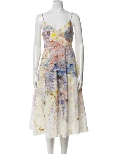 Pre-owned Zimmermann Linen Midi Length Dress In White