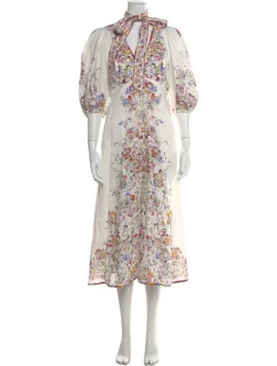 Pre-owned Zimmermann Linen Midi Length Dress In White