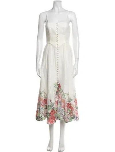 Pre-owned Zimmermann Linen Midi Length Dress In White