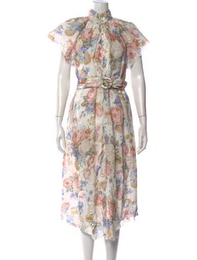 Pre-owned Zimmermann Linen Midi Length Dress In White