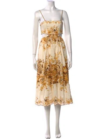 Pre-owned Zimmermann Linen Midi Length Dress In White