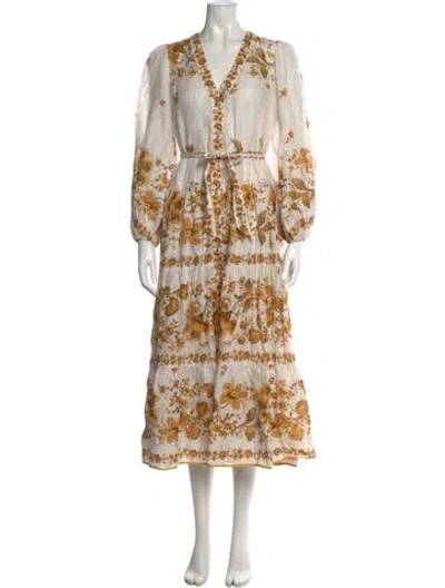 Pre-owned Zimmermann Linen Midi Length Dress In White