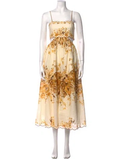 Pre-owned Zimmermann Linen Midi Length Dress In White