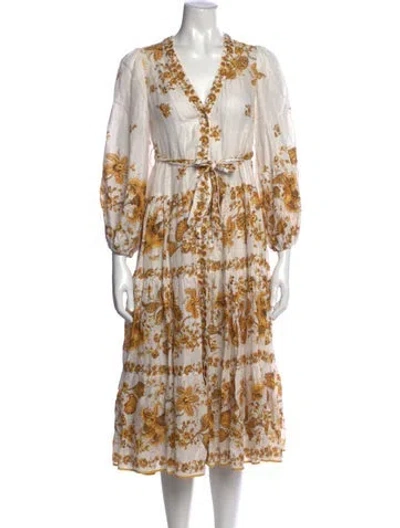 Pre-owned Zimmermann Linen Midi Length Dress In White