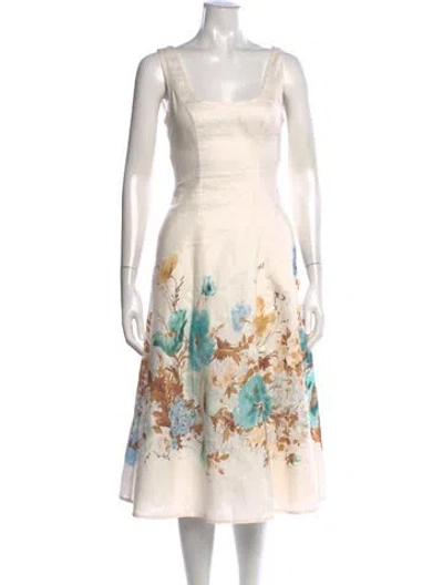 Pre-owned Zimmermann Linen Midi Length Dress In White