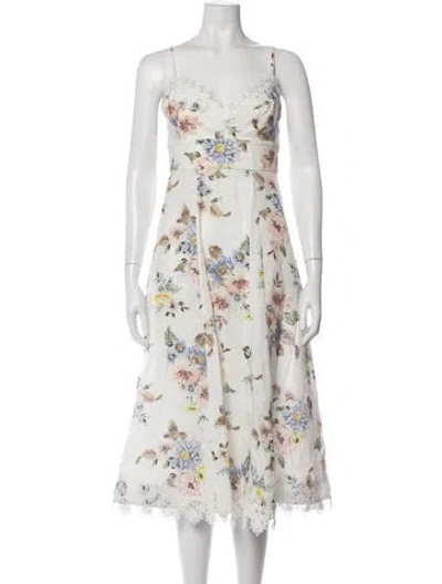 Pre-owned Zimmermann Linen Midi Length Dress In White